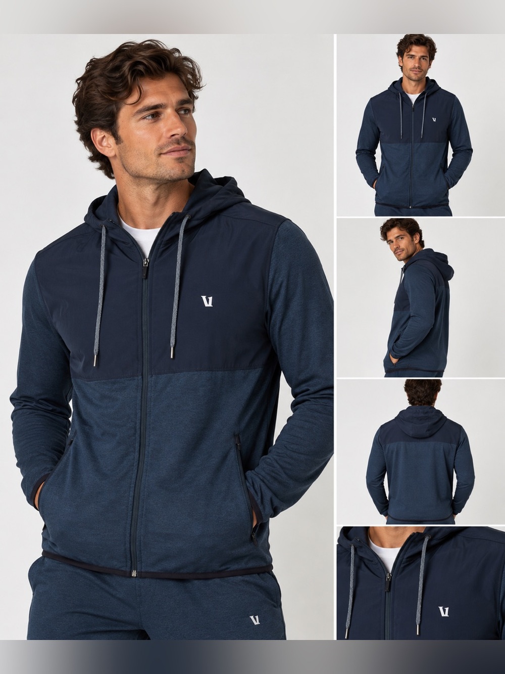 Vuori Navy Two-Tone Hooded Performance Jacket Retail $128